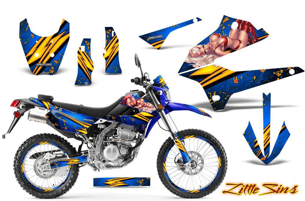 Kawasaki KLX DTRACK Graphics Kit Little Sins Blue NP Rims